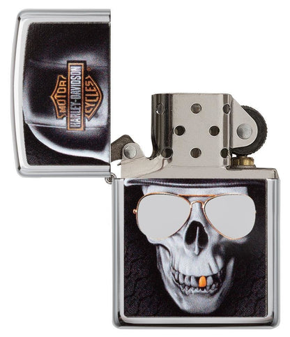 Zippo Harley Davidson Skull with Mirrored Sunglasses, Windproof Lighter #29739