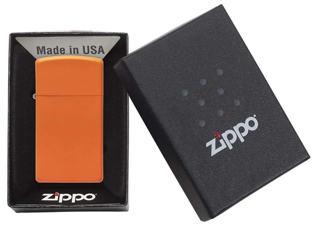 Zippo Slim Orange Matte Windproof Lighter, Original Zippo Box, Made in USA #1631