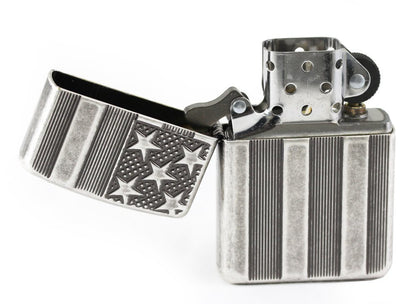 Zippo Armor US Flag Lighter, Antique Silver Plate #28974