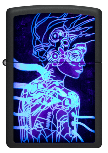 Zippo Cyberpunk Girl Black Light Design, Black Matte Lighter #48517