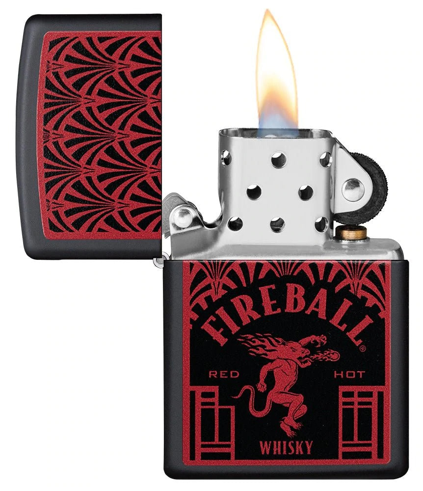 Zippo Fireball Whiskey Design, Black Matte Finish Windproof Lighter #49815