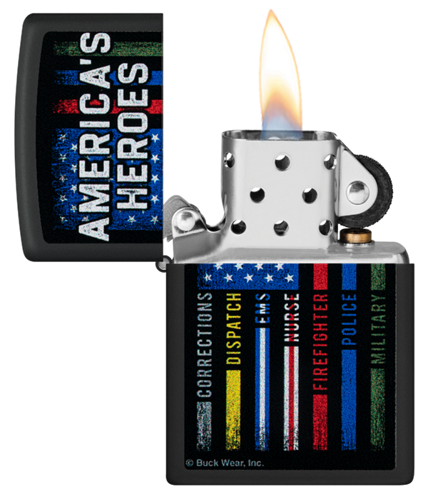 Zippo Buck Wear American Heroes USA Design, Black Matte Lighter #48634