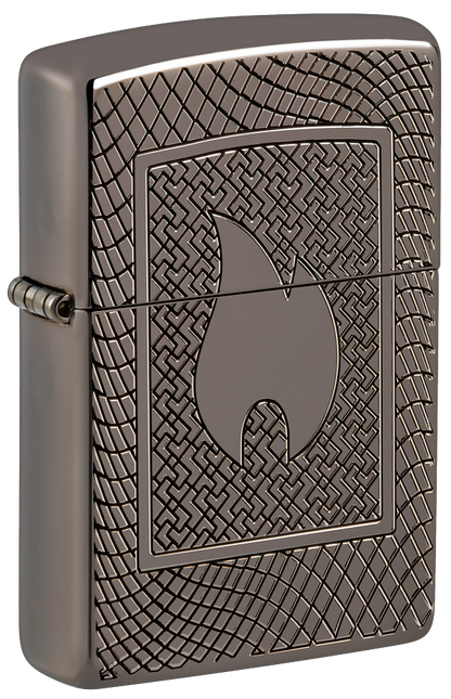 Zippo Flame Logo Deep Carve Engrave,  Black Ice Armor Lighter #48569