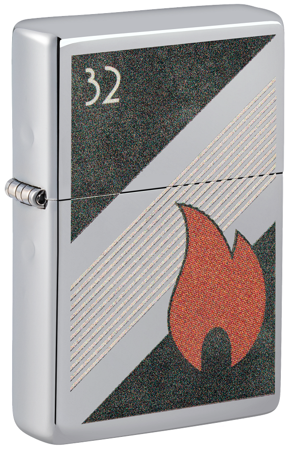 Zippo 32 Flame Logo, Vintage High Polish Chrome Lighter #48623