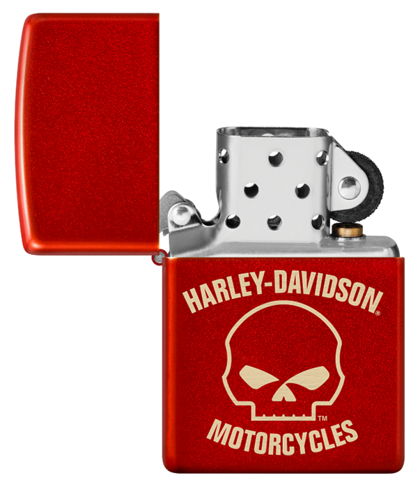 Zippo Harley Davidson Skull Laser Engrave Design, Metallic Red Lighter #48603