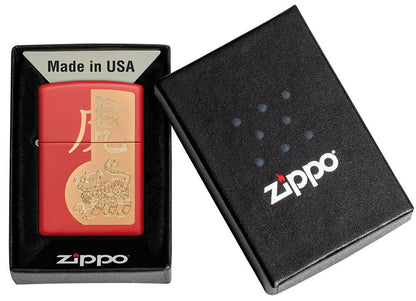 Zippo Year of the Tiger Laser Engraved, Red Matte Windproof Lighter #49701