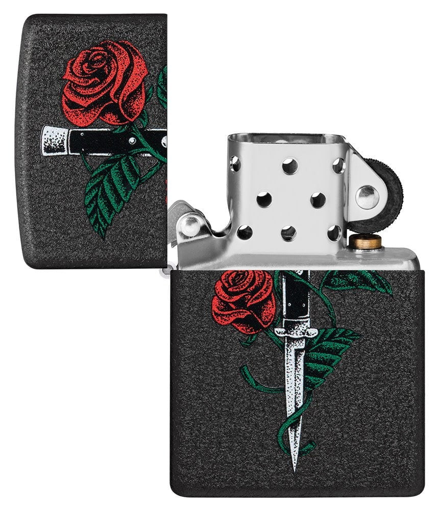 Zippo Rose Dagger Design, Black Crackle Finish Windproof Lighter #49778