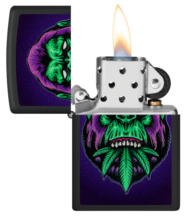 Zippo Cannabis Gorilla Black Light Design, Black Matte Lighter #48585