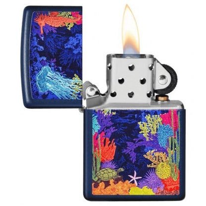 Zippo Sea Life Ocean Design, Navy Matte Finish, Windproof Lighter #49409