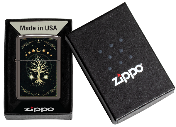 Zippo Spiritual Tree Moon Phases, Black Ice Lighter #48636