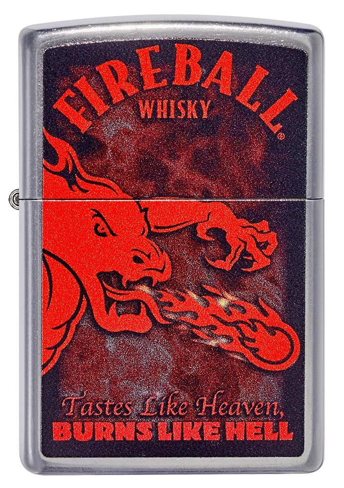 Zippo Fireball Whisky Taste Like Heaven Burns Like Hell, Street Chrome Lighter #49308