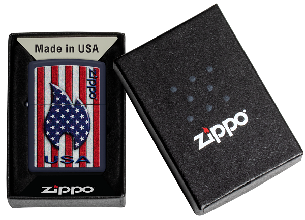 Zippo USA Flag Stars and Stripes Design, Navy Matte Lighter #48560