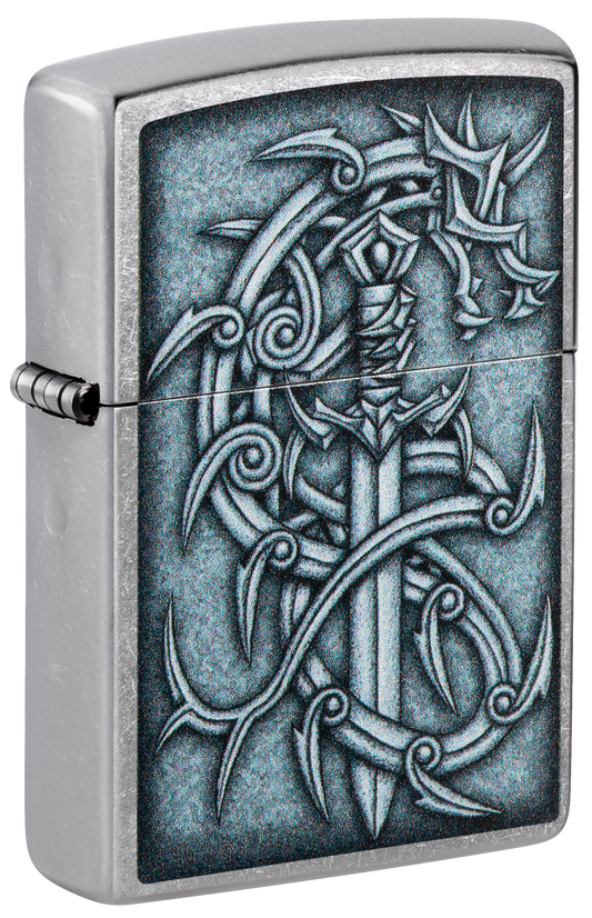 Zippo Medieval Sword and Thorn, Street Chrome Lighter #48365