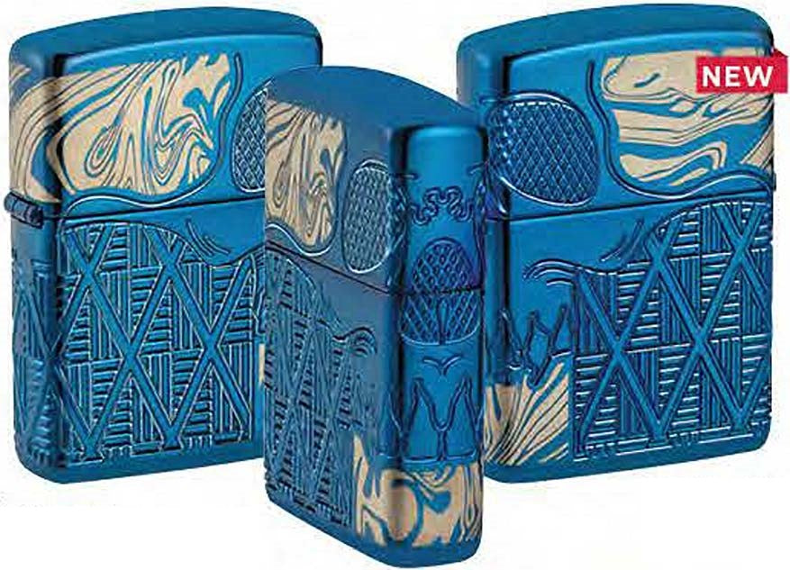 Zippo Armor 360° MultiCut Laser Design, High Polish Blue Windproof Lighter #49705