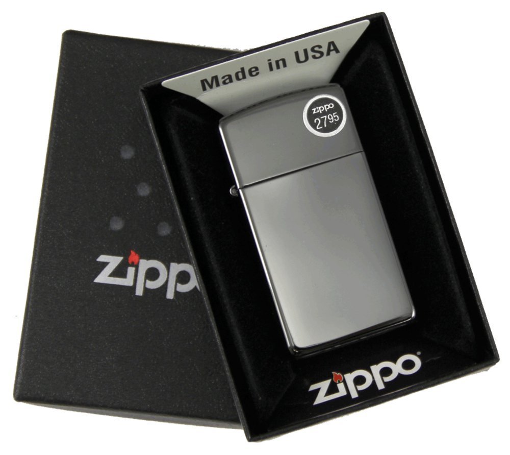 Zippo Slim Ebony Classic High Polish Black Finish, Genuine Lighter #28123