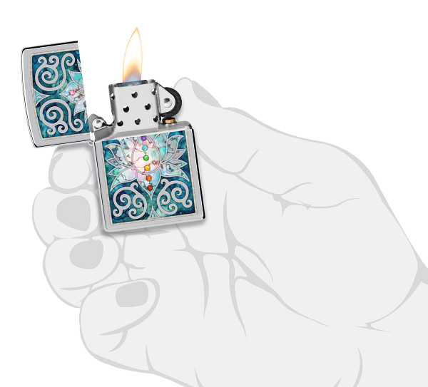 Zippo Spiritual Meditation Design, High Polish Chrome Lighter #48592