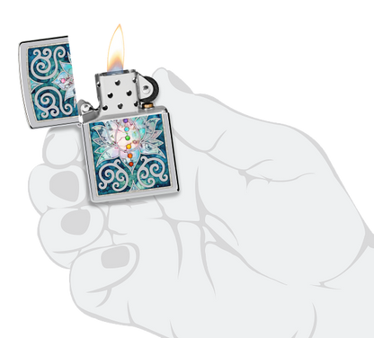 Zippo Spiritual Meditation Design, High Polish Chrome Lighter #48592