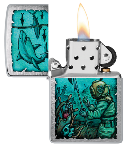 Zippo Nautical Underwater Explorer Design, Brushed Chrome Lighter #48561