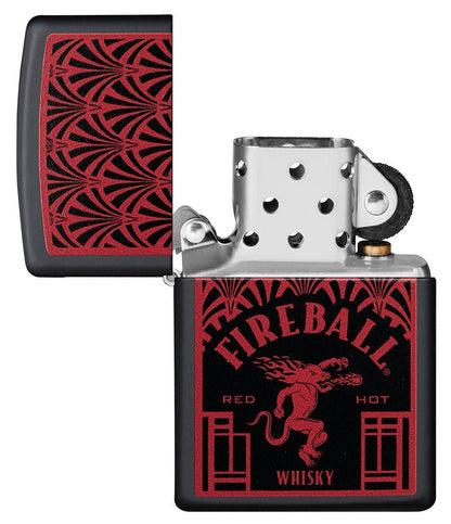 Zippo Fireball Whiskey Design, Black Matte Finish Windproof Lighter #49815