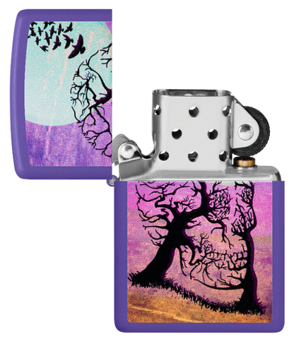 Zippo Skull in Tree Illusion, Purple Matte Lighter #48638