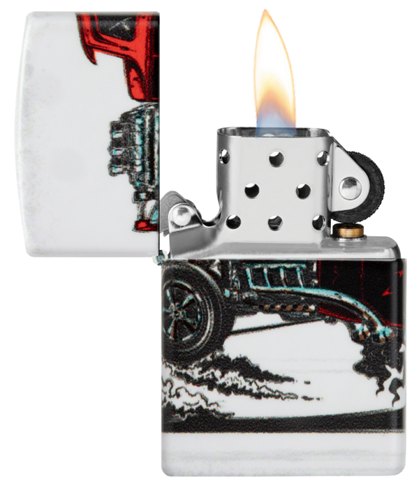 Zippo Classic Hot Rod 540 Design, White Matte Lighter #48660