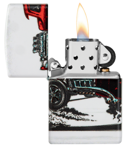 Zippo Classic Hot Rod 540 Design, White Matte Lighter #48660