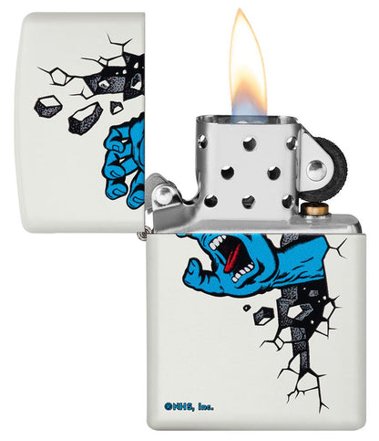 Zippo Santa Cruz Skateboards Screaming Hand, White Matte Finish Lighter #49614