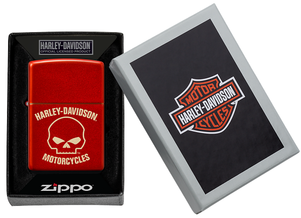 Zippo Harley Davidson Skull Laser Engrave Design, Metallic Red Lighter #48603