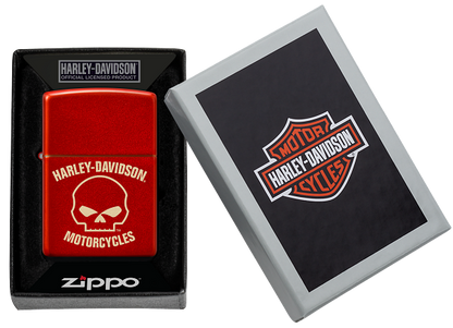 Zippo Harley Davidson Skull Laser Engrave Design, Metallic Red Lighter #48603