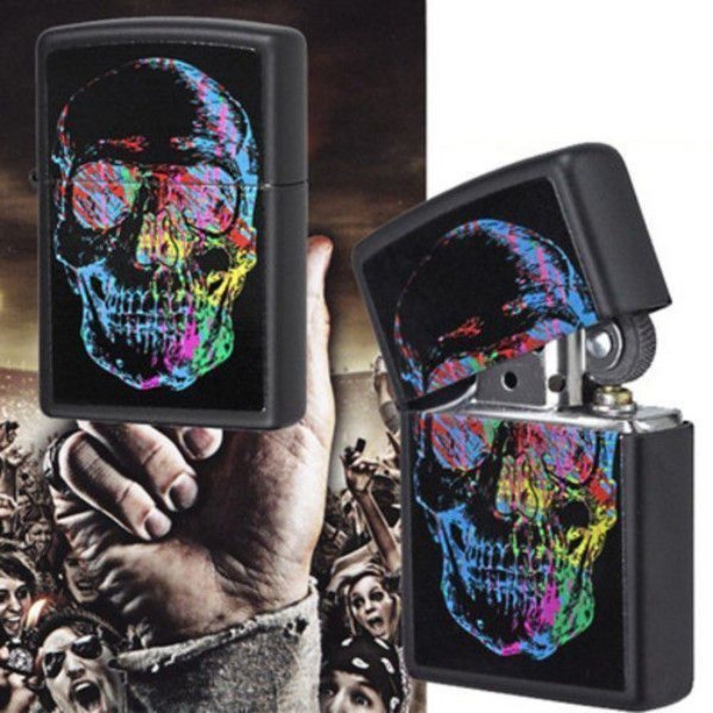 Zippo Colorful Skull, Black Matte Finish, Genuine Windproof Lighter #28042