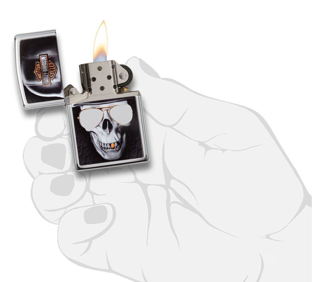 Zippo Harley Davidson Skull with Mirrored Sunglasses, Windproof Lighter #29739