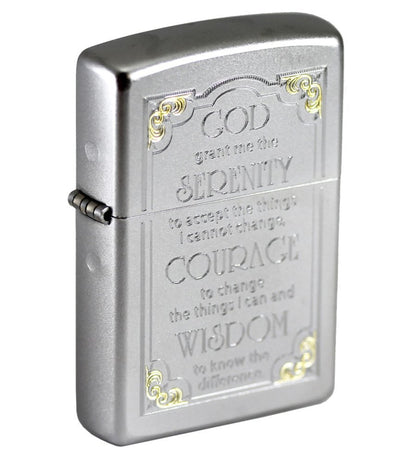 Zippo Serenity Prayer Lighter Satin Chrome #28458