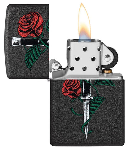 Zippo Rose Dagger Design, Black Crackle Finish Windproof Lighter #49778