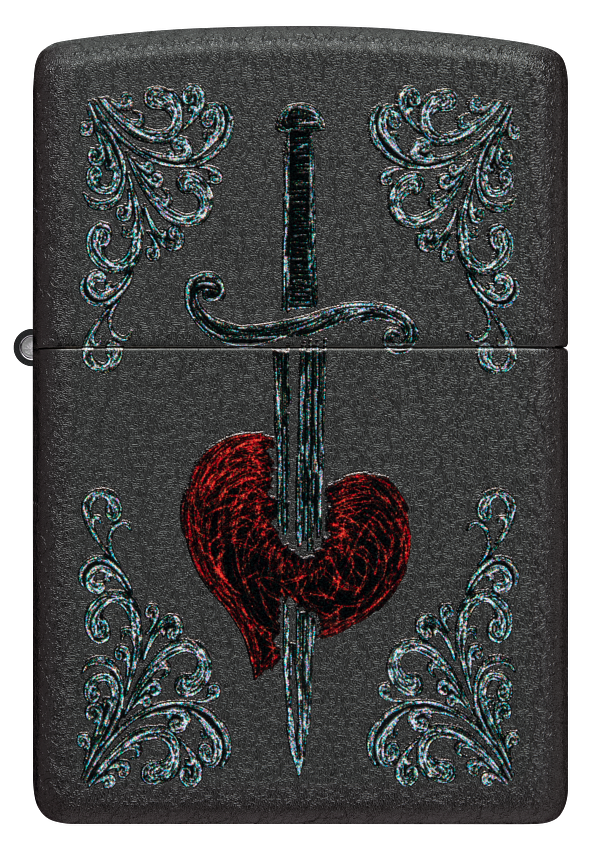 Zippo Heart and Dagger Design, Black Crackle Finish Lighter #48617