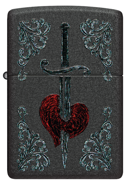 Zippo Heart and Dagger Design, Black Crackle Finish Lighter #48617