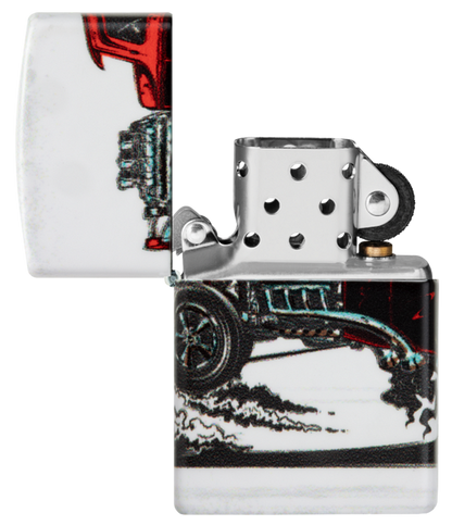 Zippo Classic Hot Rod 540 Design, White Matte Lighter #48660