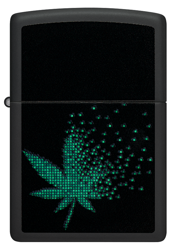 Zippo Cannabis Leaf Fading Away Black Light Design, Black Matte Lighter #48677