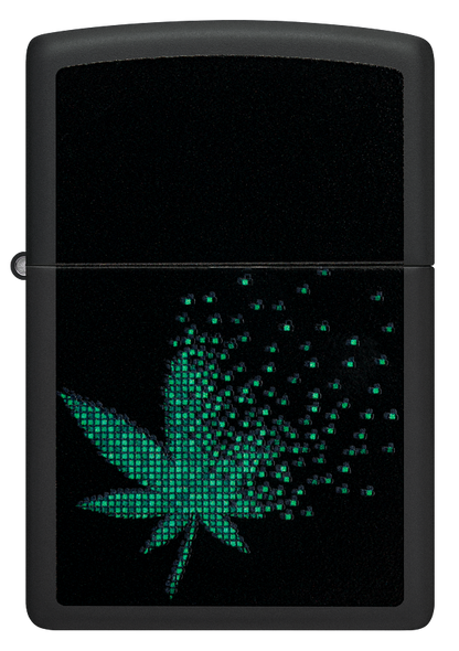 Zippo Cannabis Leaf Fading Away Black Light Design, Black Matte Lighter #48677