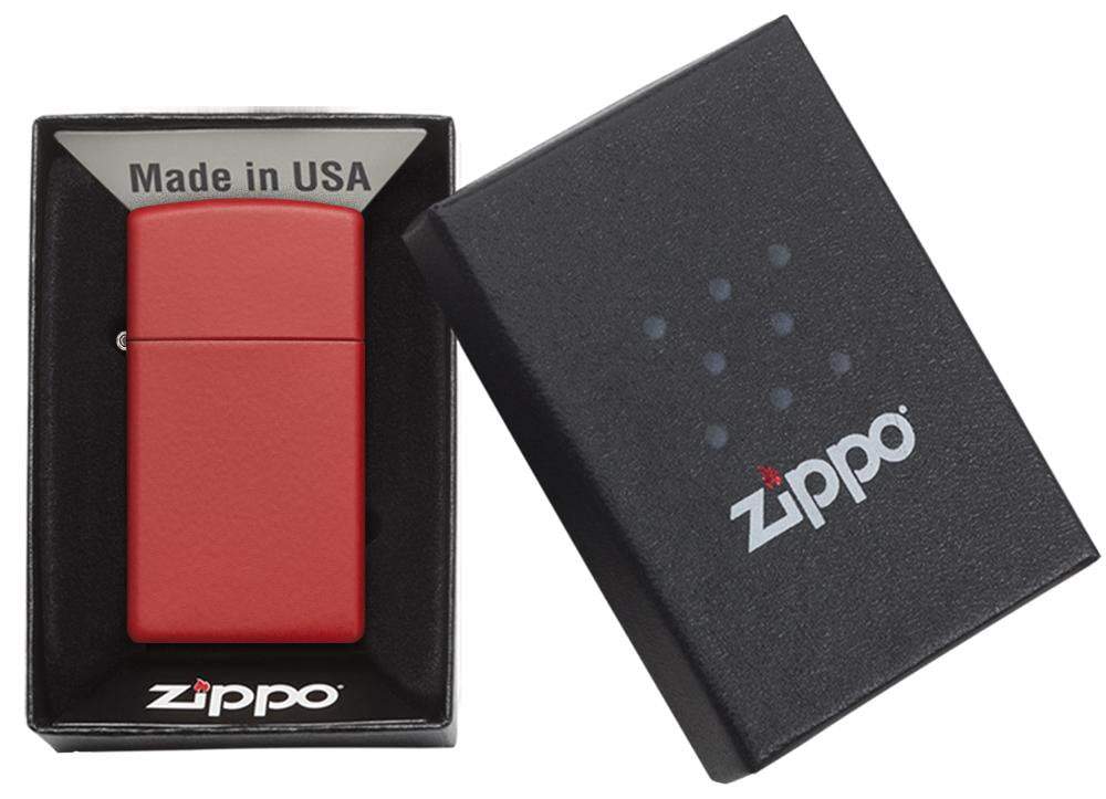 Zippo Slim Red Matte Windproof Lighter, Original Zippo Box, Made in USA #1633