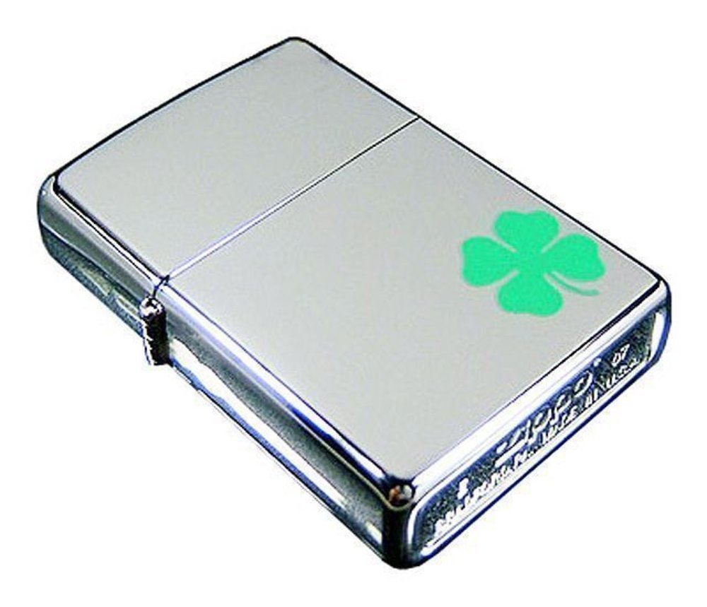 Zippo A Bit O' Luck Green Clover, Irish, Chrome Finish, Genuine Lighter #24007