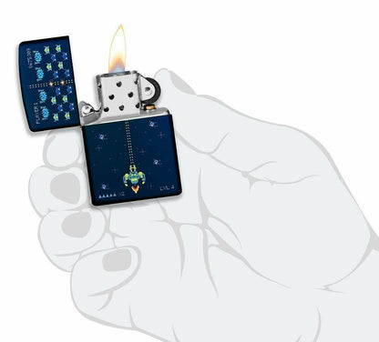 Zippo Space Invaders Pixel Retro Game, Navy Blue Matte Windproof Lighter #49114