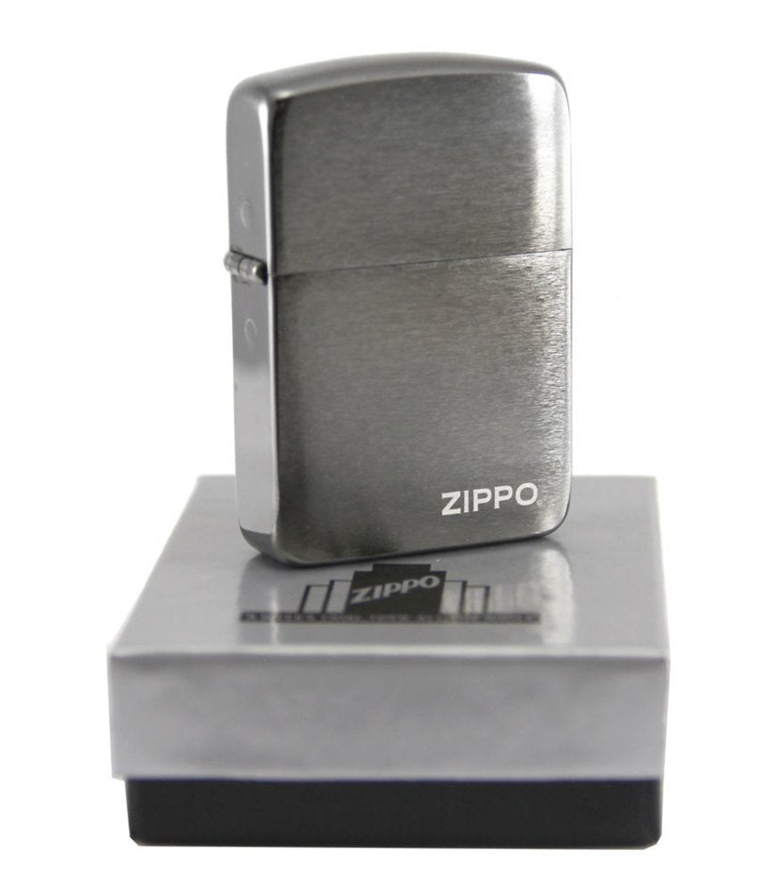 Zippo 1941 Replica Lighter, w/ Logo, Black Ice Finish, Windproof #24485