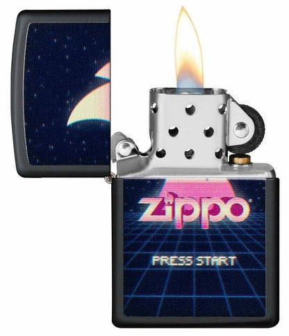 Zippo Retro Gaming Design, Press Start, Black Matte Windproof Lighter USA #49115