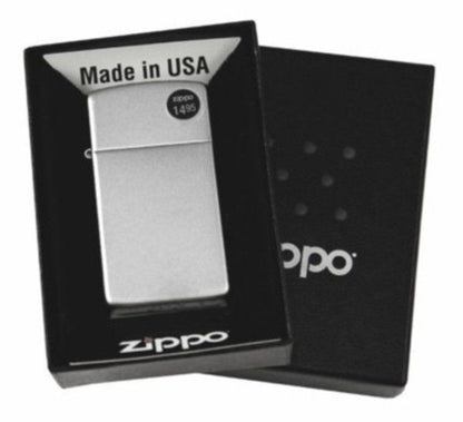 Zippo Slim Classic Satin Chrome Finish, Can Be Engraved, Genuine Lighter #1605