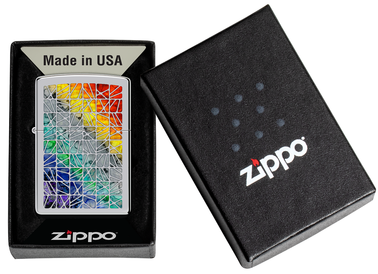 Zippo Fusion Tile Pattern, High Polish Chrome Lighter #48412