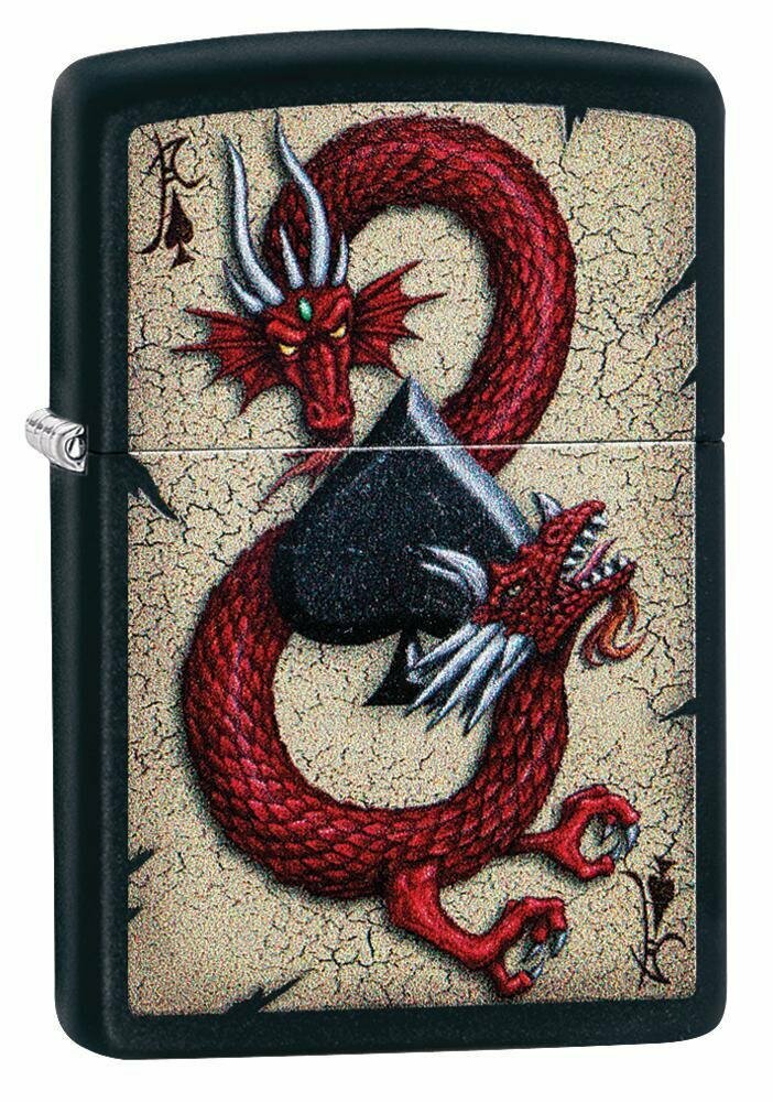 Zippo Ace of Spades Dragon, Black Matte Windproof Lighter Made in USA NEW #29840