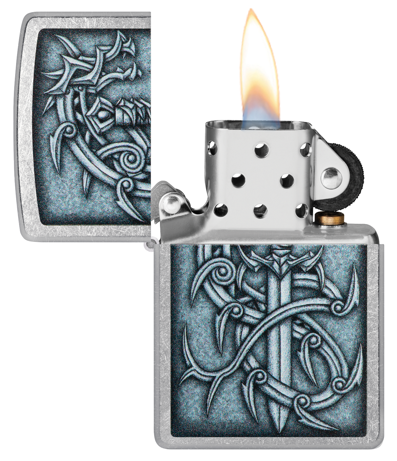 Zippo Medieval Sword and Thorn, Street Chrome Lighter #48365