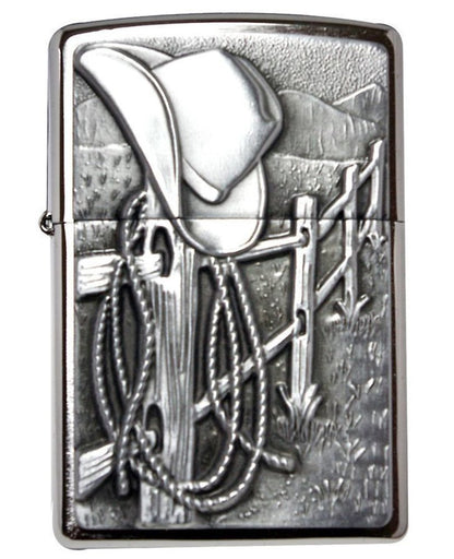 Zippo Resting Cowboy Emblem Lighter, Brushed Chrome, Windproof #24879