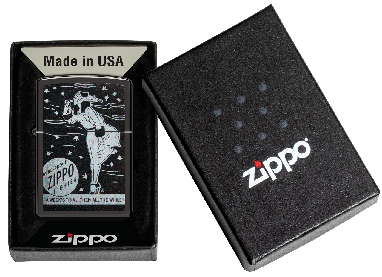 Zippo Windy Girl, High Polish Black Lighter #48456