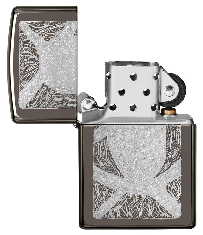 Zippo John Smith Gumbula Owl, Black Ice Finish Lighter #49612